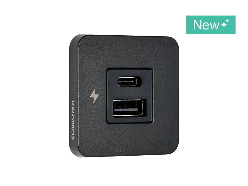 Scanstrut SC-TILE-10 USB-A and USB-C interior charging socket up to 36W (12V) / 60W (24V) - black bezel