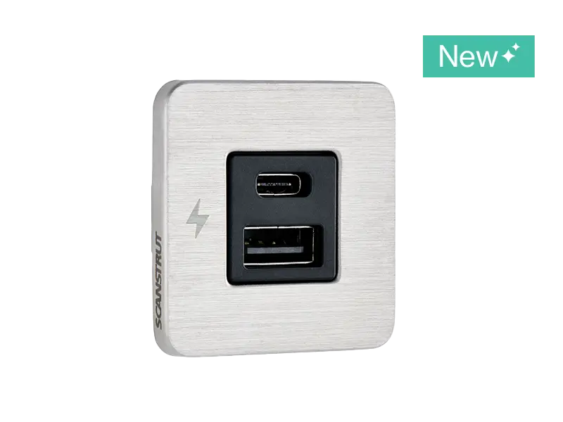 Scanstrut SC-TILE-11 USB-A and USB-C interior charging socket up to 36W (12V) / 60W (24V) - brushed stainless bezel